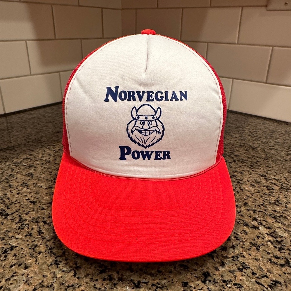 VINTAGE YUPOONG Snapback Cap Norvegian Norwegian Power Red Trucker Hat Mesh Cap